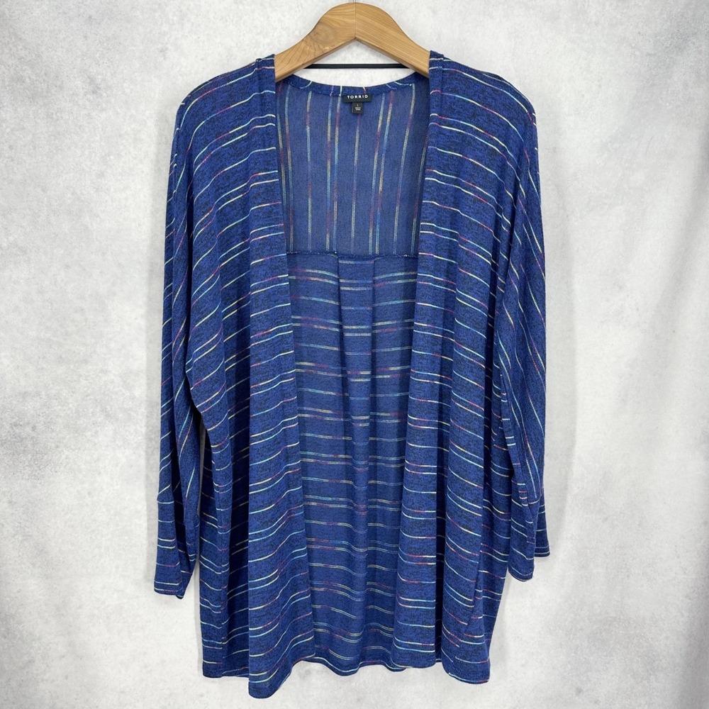 Torrid Sarape‎ Blue Multi Color Striped Open Front Cardigan Sweater Plus Size 1X